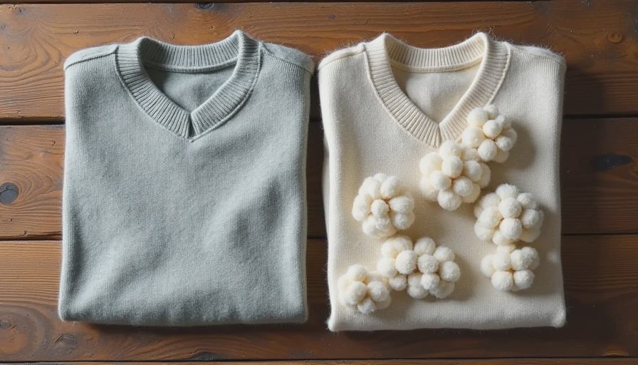 Natural Fibers vs Synthetic Pilling Side-by-side comparison of a high-quality natural wool knit and a pilled, worn-out synthetic fabric surface.