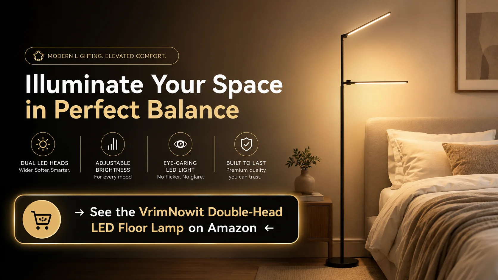 High-conversion call-to-action banner linking directly to the VrimNowit Double-Head LED Floor Lamp product page on Amazon.