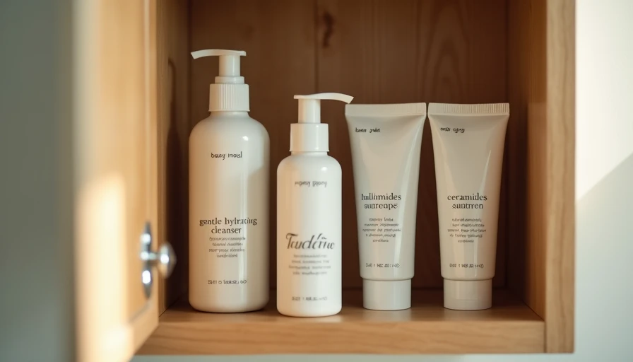 A curated skincare shelf featuring affordable, dermatologist-recommended basic products focused on skin barrier health.