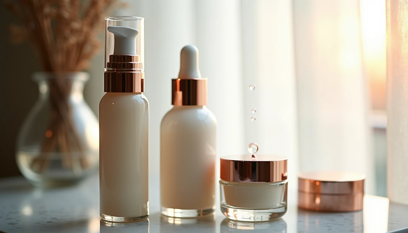 There are skincare products placed on the table.