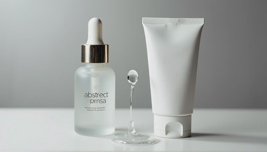 A visual comparison showing an expensive frosted glass serum bottle next to a simple budget tube, highlighting identical gel formulas.
