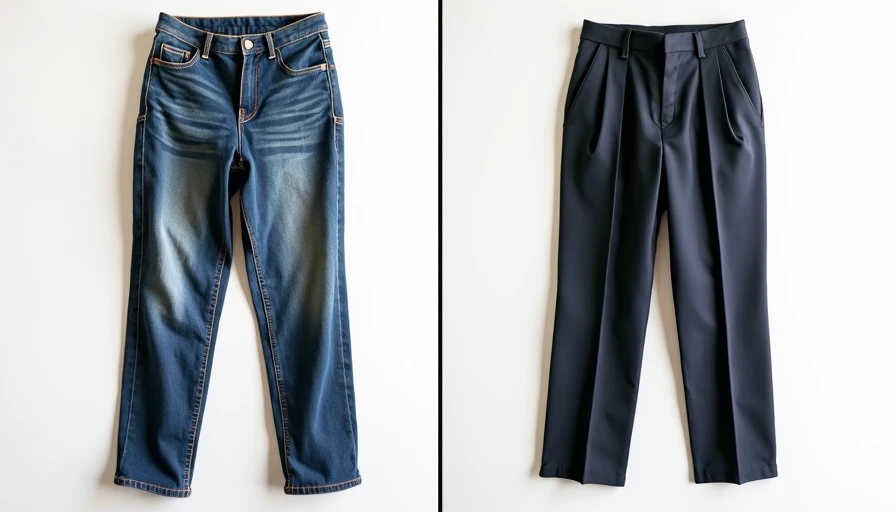 A before-and-after comparison layout demonstrating how a sharp iron crease elevates thrifted trousers.
