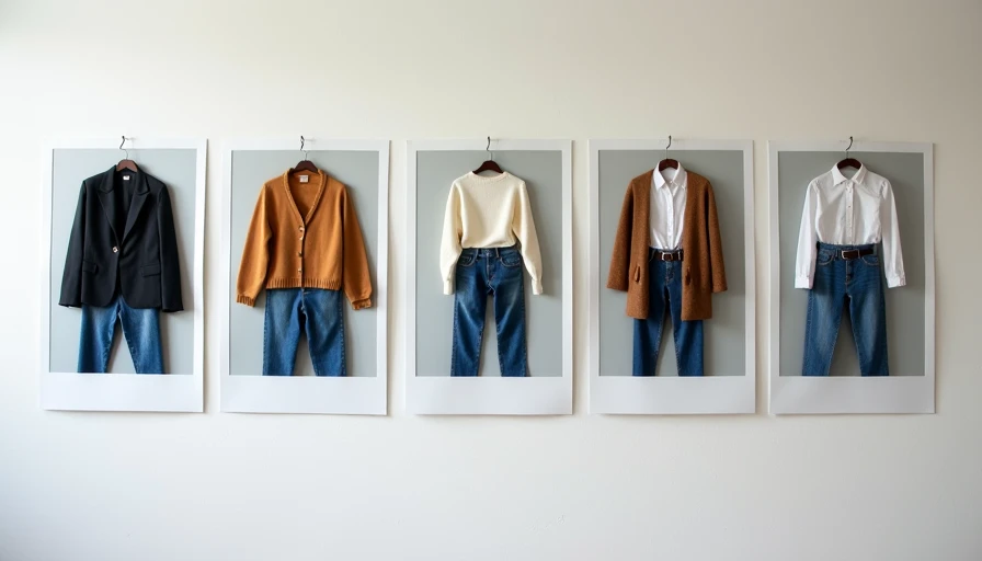 A visual grid of polaroid photos demonstrating how a single pair of thrifted denim jeans anchors a full week of diverse outfits.