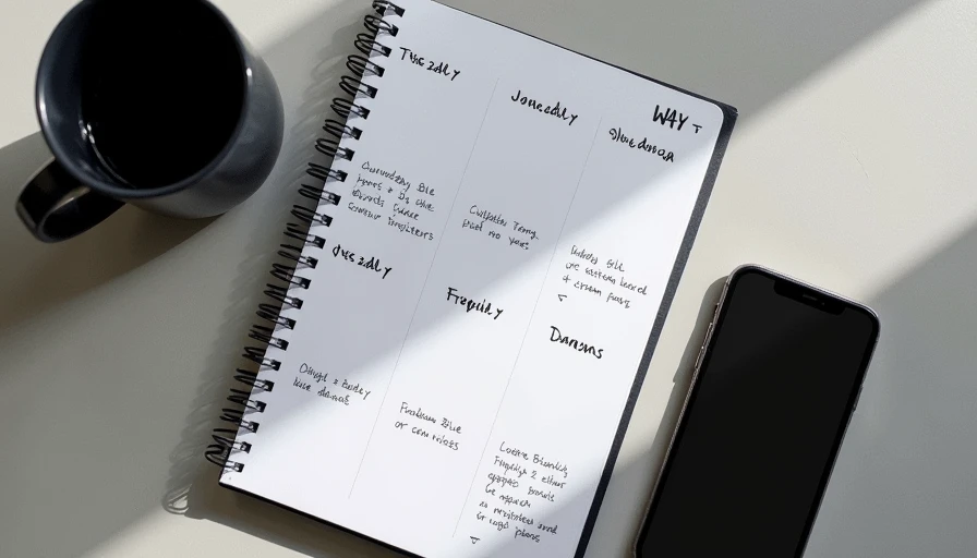 A weekly outfit matrix planner sitting next to a smartphone with muted digital retail shopping apps.