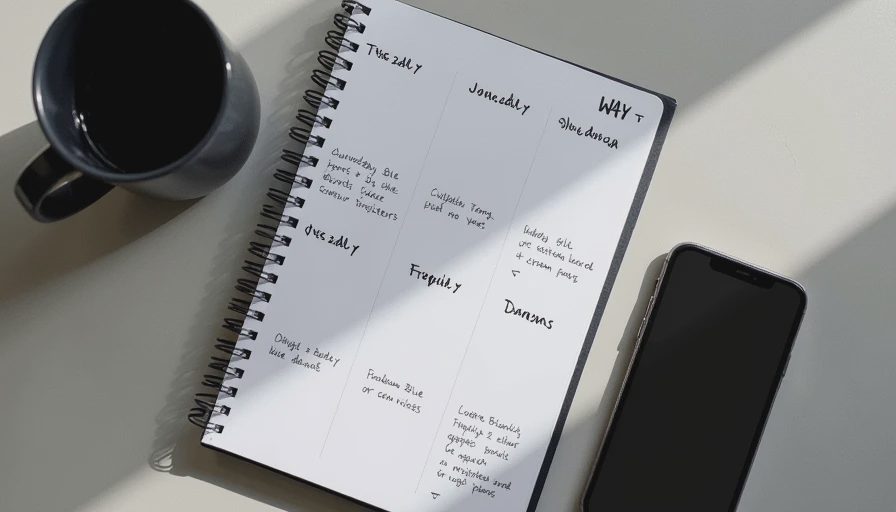 A weekly outfit matrix planner sitting next to a smartphone with muted digital retail shopping apps.