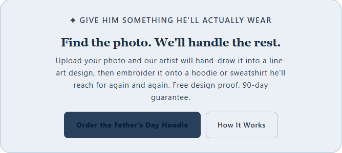 Order the Father's Day Hoodie Find the photo. We'll handle the rest.