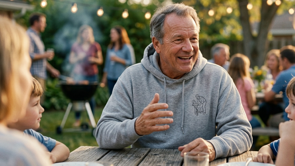 Still wearing it at the barbecue, telling the story behind it without being asked twice. Still wearing it at the barbecue, telling the story behind it without being asked twice.